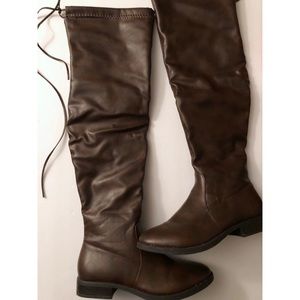 Dark Brown Over the Knee Thigh High Flat Boot